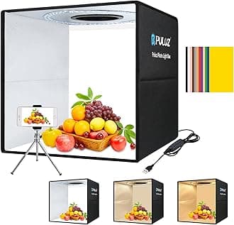 PULUZPhoto Light Box, 16" x 16" Professional Foldable Portable Studio Photography, Tri-Color Dimmable Light Shooting Tent Box with 12 Colors Backdrops & 144 LED Lights
