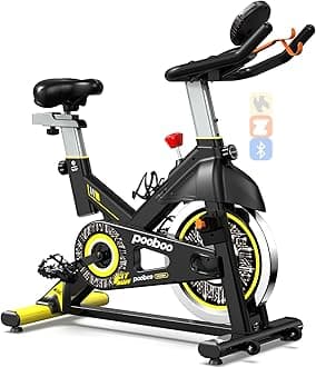 poobooMagnetic Resistance Cycling Bike, Belt Drive Indoor Exercise Bike Stationary LCD Monitor with Ipad Mount ＆Comfortable Seat Cushion for Home Cardio Workout, Training Upgraded Version