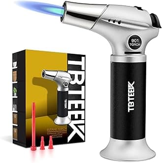 TBTeek Blow Torch, Fit All Tanks Kitchen Blow Torch with Safety Lock & Adjustable Flame for Cooking, BBQ, Baking, Brulee, Creme, DIY Soldering(Butane Not Included)