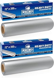 Rhino Aluminum Heavy Duty Aluminum Foil - 12 x 350 sf Long Roll, 25 Microns Thick Foil Heavy Duty Commercial Grade & Extra Thick, Strong Enough for Food Service Industry (Pack of 2)