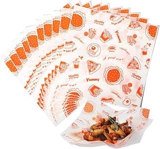 [250 Sheets] 12x12" Deli Paper Sheets, Orange Dry Waxed Paper, Waterproof Sandwich Wrapping, Grease-Proof Wax Paper for Food Basket, Picnic, Barbecue, Restaurants, Burgers, Fries