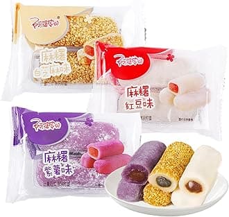 KWOLYKIM Assorted Rice Cake Mochi, 3 Pack Individually Wrapped Rice Cake Red Bean & Sesame & Purple Sweet Potato 3 Flavor Mochi Asian Traditional Pastry and Dessert Soft and Sweet Snacks