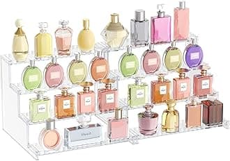 Lifewit Display Stand with Fences, Perfume Stand Organiser, Display Shelves for Fragrance,Cologne,Makeup,Cosmetics,Vanity,Dressing Table Storage, 2 Pack