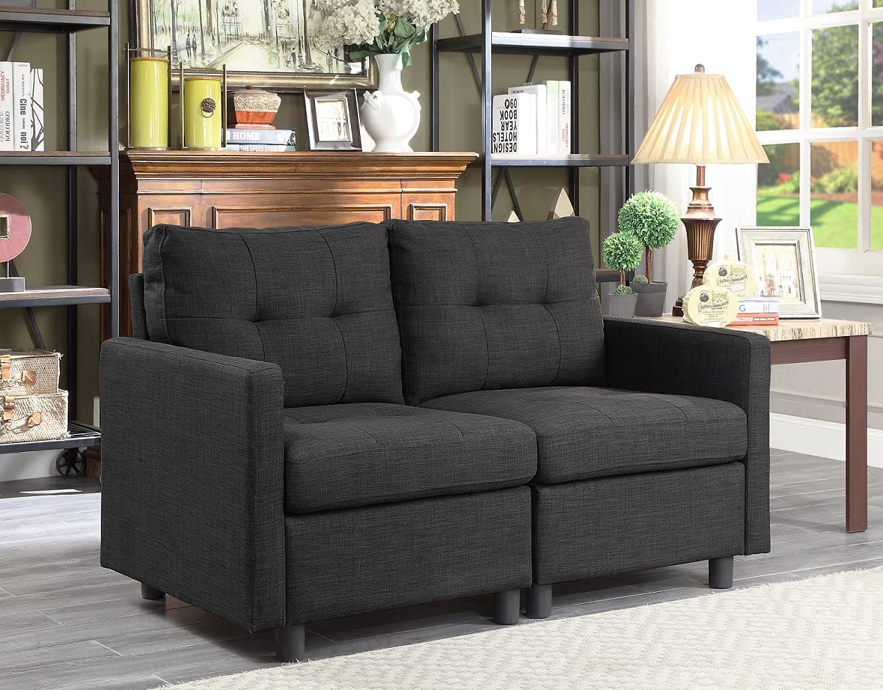 Payeel Loveseat Sofa 57" Reversible Modular Small Sofa Couch Set Small Sectional Furniture Couch for Compact Living Space Bedroom (Loveseat, Dark Gray)