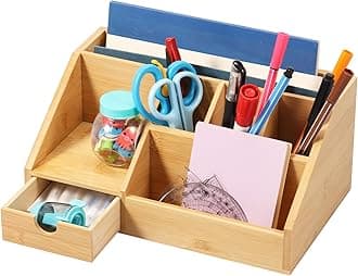Bamboo Desk Organizer with Drawer and Compartment Storage Shelf Rack Stackable Wood Storage Boxes for Home Office