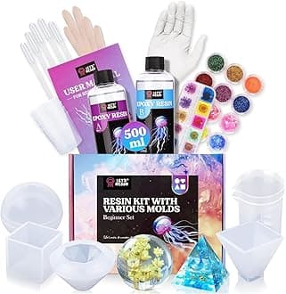 LET'S RESIN Epoxy Resin Kits for Beginners with Moulds, 500ml Epoxy Resin Crystal Clear Kit with Sphere, Cube, Pyramid, Square, Round Resin Moulds