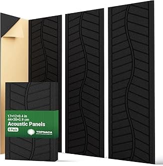 6 Pack Acoustic Panels Sound Absorbing for Home Office Walls, Black Decorative Self-Adhesive Leaf Textured Art Ceiling Tiles - Acoustical Treatments for Recording Studio Door 17"×12"×0.4"