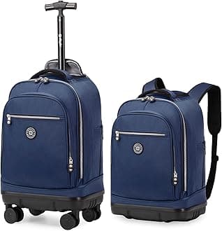 Rolling Backpack with Detachable Wheels 18 inch Wheeled Laptop Backpack Carry on Luggage Bag for Women Men to Travel
