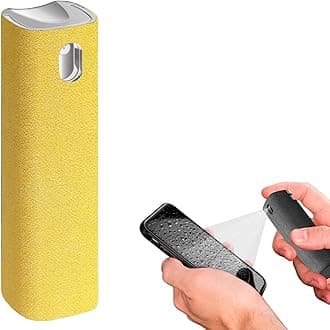 Mini Screen Cleaner Spray – Finger Proof Screen Cleaner for Smartphones, iPads, MacBooks, Laptops, Car Screens, Touchscreens – 3in1 Mist Cleaner, Microfiber Cloth and Protective Cover -Yellow
