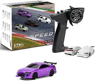 FLYCOLORTurbo 1/76 Scale RC Car with 2.4G Remote contorl Classic LED Lights Full Proportional Vehicles Models(C72-Purple)