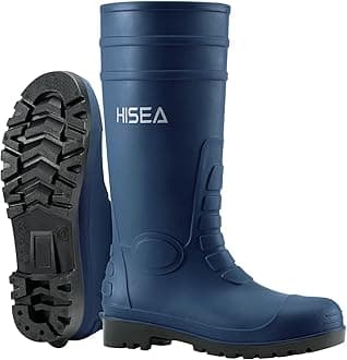 HISEA Men's Steel Toe Rain Boots PVC Rubber Boots, Waterproof Garden Fishing Outdoor Work Boots, Durable Slip Resistant Knee Boots for Agriculture and Industrial Working