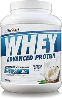 Per4m Whey Protein Powder | High Protein Shake for Muscle Growth & Recovery | Low Sugar Gym Supplement | Sports Nutrition Drink + Amino Acids (2010g, Coconut Creme)