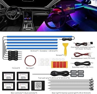Acrylic Interior Car LED Strip Light with Wireless APP, RGB 18 in 1 with 175 inches 593 LEDs Fiber Optic Ambient Lighting Kits, 16 Million Colors Sound Active Function Car Neon Lights