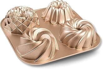 Nonstick Fluted Cake Pan, Heavy Duty Die Cast Aluminum Fluted Cake Baking Pans, 2 Layers Non-stick Coating For Easy Release - The Cast Aluminum Collection (4mini Loves)