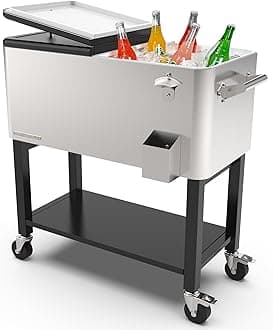 Permasteel 80-Qt Outdoor Patio Cooler with Removable Basin, Outside Beverage Cooler Cart, Rolling Cooler with Wheels and Handles, Stainless Steel