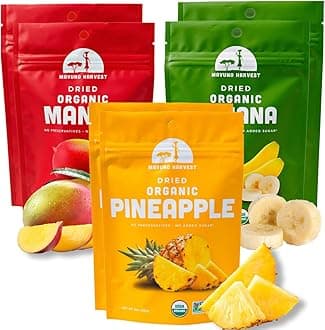 Mavuno Harvest Organic Dried Fruit Variety Pack | Dried Mango, Pineapple, and Banana | Healthy, Vegan, No Sugar Added, Non GMO Snacks for Kids & Adults | 2 Ounce, Pack of 6