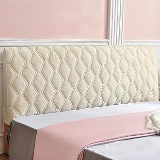 Velvet Bed Headboard Cover for Full Queen Cal King Size, Quilted Bed Headboard Slipcover Thicken Dustproof Headboard Padding Protector Cover (Beige,Full:130cm(51"))