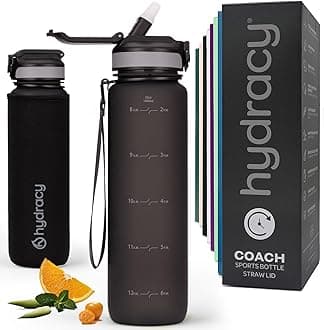 – Hydracy Water Bottle with Times to Drink & Straw - Large 1 Litre BPA Free Motivational Water Bottle & No Sweat Sleeve -Leak Proof Gym Bottle with Time Marker - Ideal for Fitness, Sports & Outdoors
