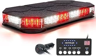LUMENIX LED Rooftop Strobe Beacon Lights Bar w/Controller Magnetic Emergency Traffic Warning Caution Flashing Firefighter Light for First Responder Vehicles Fire Trucks - White Red (Patent Design)