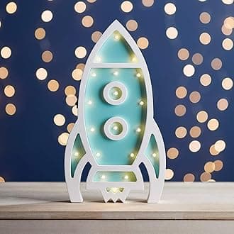Lights4fun Wooden Rocket Battery Table Wall Night Light Warm White LED Timer
