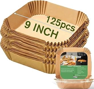Large Air Fryer Disposable Paper Liners Square 9 Inch, 125 Pcs Parchment paper liner for 5-8QT Air fryer, Oil-proof, Water-proof, Parchment Baking Paper for Baking Roasting Microwave