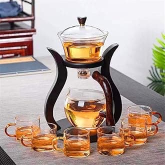 Lazy Kungfu Magnetic Glass Teapot Set with Rotating Lid, Semi-Automatic (6 Tea Cups)