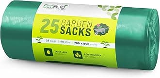 EcoBag - 25 Pack Extra Strong Heavy Duty Garden Sacks - 80L - 30 Microns - Recyclable, Leak Resistant & Eco-Friendly, Durable Garden Waste Disposal Bags for Household & Commercial Use (700x860mm)