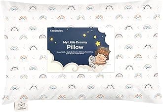Toddler Pillow with Pillowcase - 13x18 My Little Dreamy Kids Travel Bed Pillows for Sleeping, Organic Cotton Small Pillowcase, Soft & Breathable, Machine Washable,Toddlers 2-5 years old(Jolly Rainbow)