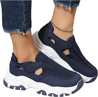 EEUK Orthopedic Diabetic Walking Sneakers 2023 Fashion, Comfy Canvas Shoes Women Fashion Trainers Womens Fly Woven Breathable Walking Shoes Breathable Mesh Shoes(Size:US 10.5,Color:DarkBlue)