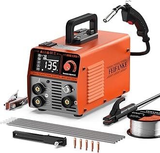 135A Flux Core MIG Welder, 110V/220V Gasless Flux Core/Lift TIG/Stick 3 in 1 Portable Welding Machine, IGBT Inverter Wire Feed Welder with LED Display & Synergic Control, Complete Kit for Beginner