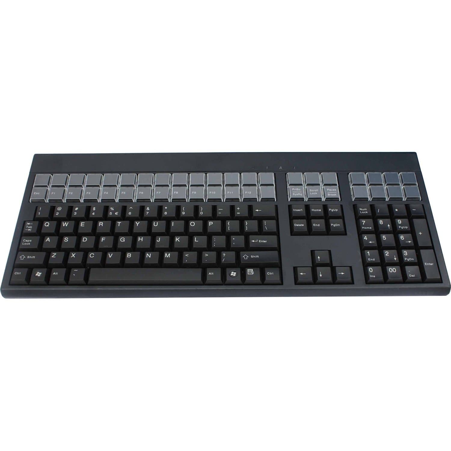Cherry Electronics G86-71400EUADAA LPOS Keyboard, USB Interface, QWERTY US Key Layout, 131 Programmable and 42 Relegendable Keys, 17.4" W x 7.2" D x 1.3" H, Black