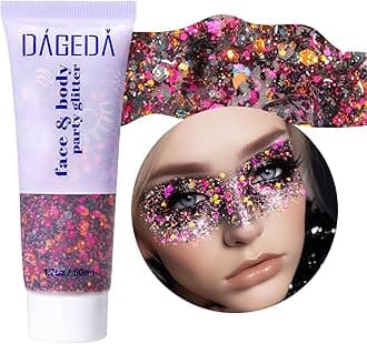 DAGEDA Halloween Black Body Glitter Gel, Face Hair Glitter Body Shimmer, Halloween Costume Accessories Chunky Glitters Eyeshadow, Holographic Cosmetic Sequins Festival Outfits for Women 50ml