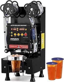 ROVSUN Cup Sealing Machine, Full Automatic Cup Sealer Machine 88/89/90/95mm, Electric Boba Cup Sealing Machine 500-600 Cups/H with LCD Control Panel for Bubble Milk Tea