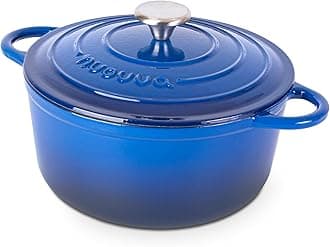 nuovva Cast Iron Pot with Lid – Non-Stick Ovenproof Enamelled Casserole Pot – Sturdy Dutch Oven Cookware – Orange, 4.7L, 24cm –