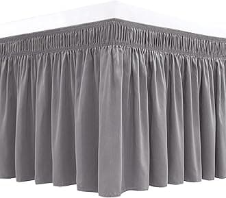 Biscaynebay Wrap Around Bed Skirts for Queen Beds 15" Drop, Silver Grey Adjustable Elastic Dust Ruffles Easy Fit Wrinkle & Fade Resistant Silky Luxurious Fabric Machine Washable