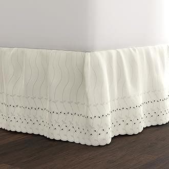 FRESH IDEAS Eyelet Bed Skirt Dust Ruffle Embroidered Details, Classic 14” drop length Gathered Styling, Twin, Ivory (FRE30014IVOR01)