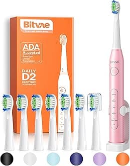 BitvaeUltrasonic Electric Toothbrush - Rechargeable Sonic Electric Toothbrush for Adults and Kids, Power Toothbrush with Holder, 8 Brush Heads, Smart Timer, Fast Charge, Pink D2