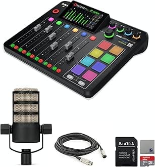 Rode RODECaster Pro II Audio Production Console with Rode PodMic Dynamic Podcasting Microphone, 32GB microSD Card, XLR Cable and StreamEye Polishing Cloth