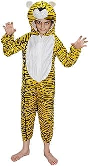 Kaku Fancy Dresses Fleece Tiger Wild Animal Costume For Kids - Yellow, 3-4 Years|Animal Fancy Dress For Boys & Girls