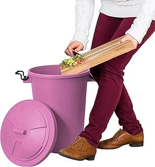 50L Litre Large Heavy Duty Plastic Bin Dustbin, Storage Unit with Locking Lid/Swing Bin Recycling Kitchen Waste Bin Rubbish Waste Animal Feed For Office Home Garden Bathroom (Dustbin, Pink)
