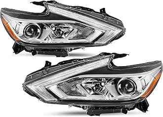 PENSUN Halogen Headlight Assembly Fit for 2016 2017 2018 Nissan Altima Replacement Headlamp Chrome Housing (Driver & Passenger Side)