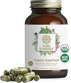 Superfood Capsules | Organic Superfood & Greens Supplement | Whole Foods Like Super Greens, Spirulina, & Mushrooms | for Energy, Healthy Aging & Immune Health (270 Capsules)