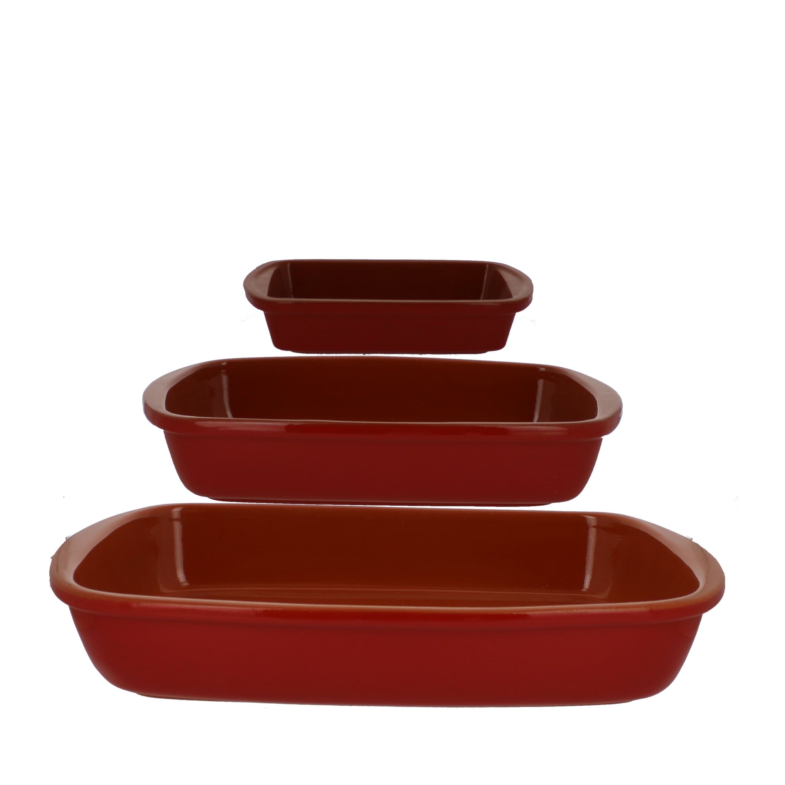 Coli Bakeware Italian Ceramic 3-Piece Rectangular Baker Set, Red