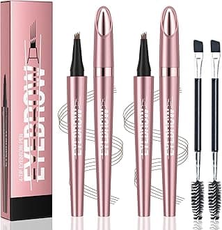 2Pcs Eyebrow Pencil, 3D Microblading Eyebrow Pen Magic Eye Brow Pencil with 4 Micro-Fork Tip, Long-lasting Waterproof Precise Brow Pen Creates Natural Defined Eyebrows (Light Brown & Dark Brown)