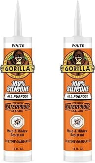 Gorilla 100% Silicone Sealant All Purpose, 10 Ounce Cartridge, White (Pack of 2)