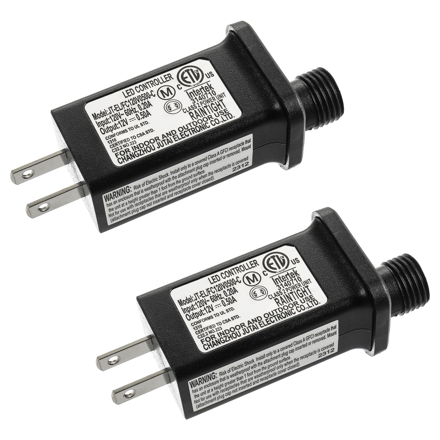 12V 6W LED Transformer Replacement Class 2 Power LED Controller with 8 Modes Supply for Christmas String Light Inflatable Decorations IP44 Waterproof Low Voltage Transformer(2 Pcs)