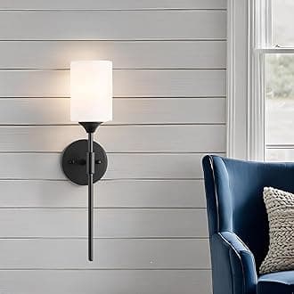 SINOMAN Black Wall Mounted Lamp with Glass Shade Modern Accent Light for Indoor Spaces, E27 Bulb Compatible, Ideal for Bedrooms, Hallways, and Living Areas (with Bulb)