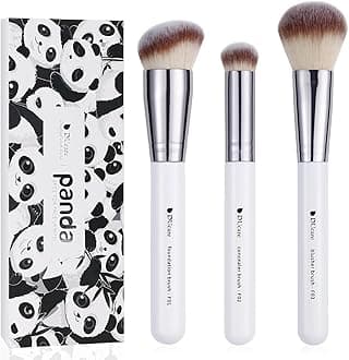 3Pcs Kabuki Makeup Brush Set, Foundation Contour Blush Concealer Brush, Travel Buffing Blending Brush for Liquid Cream Powder Face Makeup White