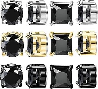 NEWITIN 6 Pairs Stainless Steel Magnetic Stud Earrings for Men Clip on Earring Magnetic Earring Unisex Non Piercing CZ Magnet Studs Diamond Earrings for Women Men
