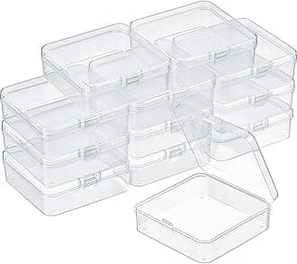 SATINIOR 12 Pack Bead Organizer Box Small Clear Plastic Beads Storage Containers Box with Hinged Lid for Bracelet Making DIY Jewelry Craft Nail (3.3 x 3.3 x 1.2 Inch)